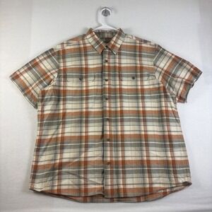 Redhead Mens 2XL Short Sleeve Button Down Plaid Shirt Orange Grey 602RHS24-8123W